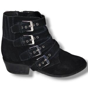 Dolce Vita Boot Sz 6.5‎ Tavon Black Ankle Boot Suede Buckles Flat Zip